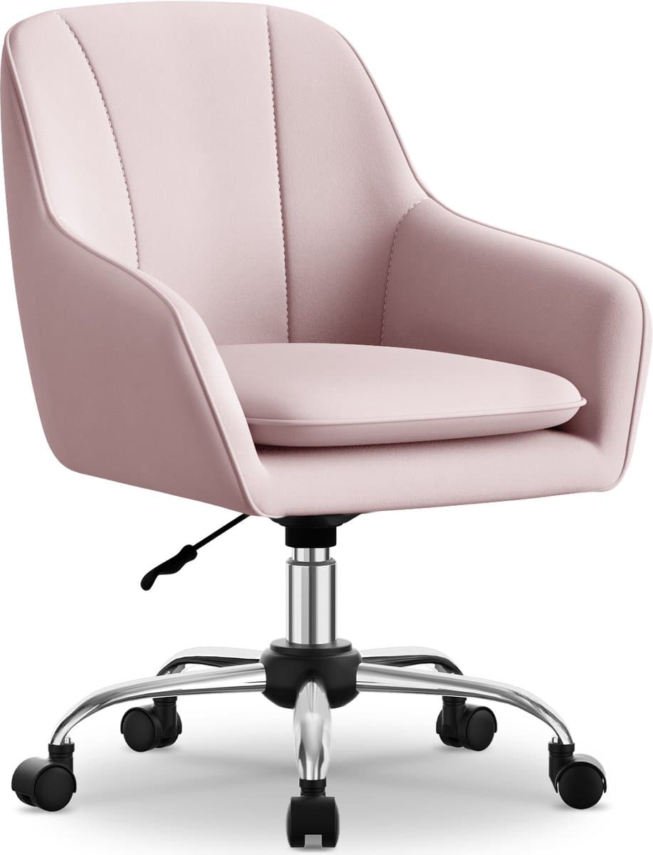Hiaonyx Bureaustoel-Ergonomische bureaustoel-bureaustoelen voor volwassenen-Dubbel gelaagd zitkussen-360 graden draaibaar-Metalen onderstel-Roze