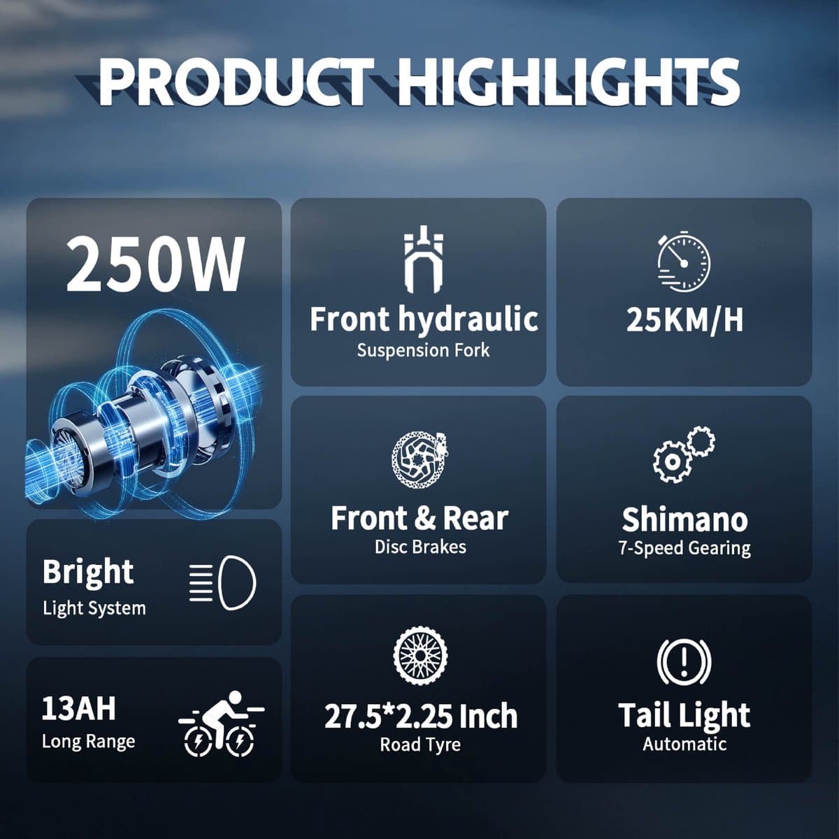 ONESPORT OT12 E-bike - 25 km/u - 27.5inch - 40km actieradius - 250W motor - 36V 13Ah accu - grijs thumbnail 6