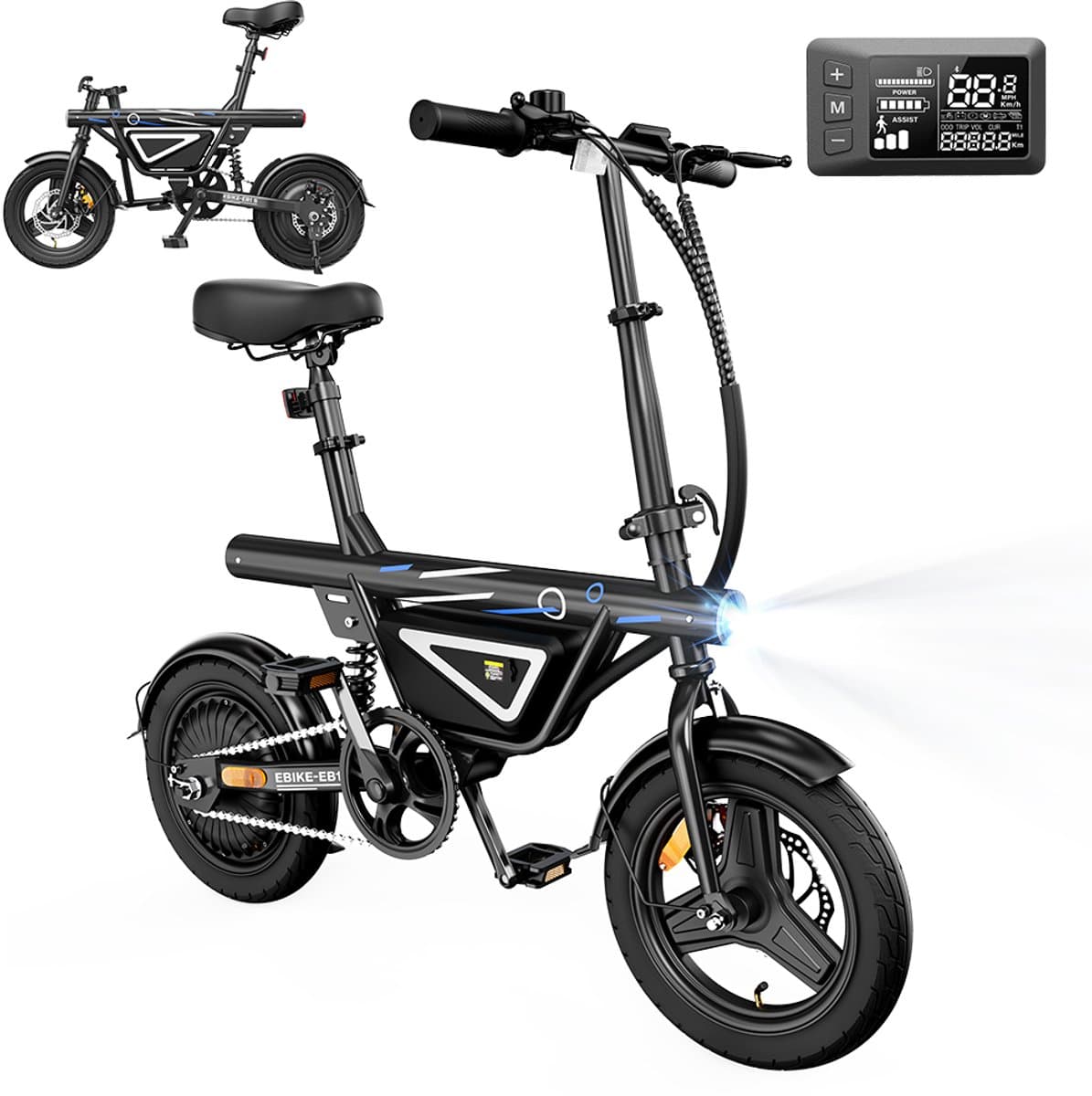 iScooter EB1S E-Bike - 14 inch - 30km actieradius - 250W motor - zwart thumbnail 4