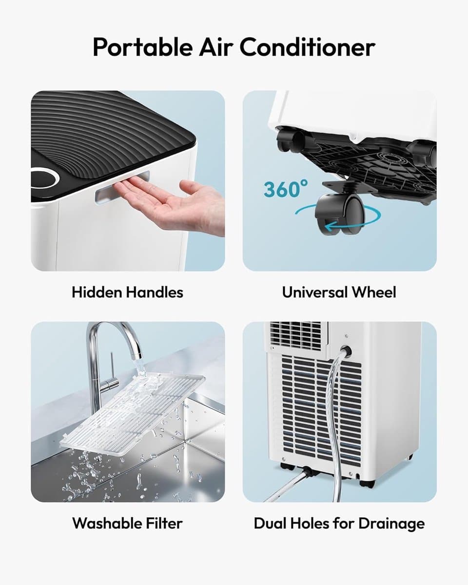 Mobiele airco 10000 BTU draagbaar met afstandsbediening, ontvochtiger en 24-uurs timer thumbnail 8