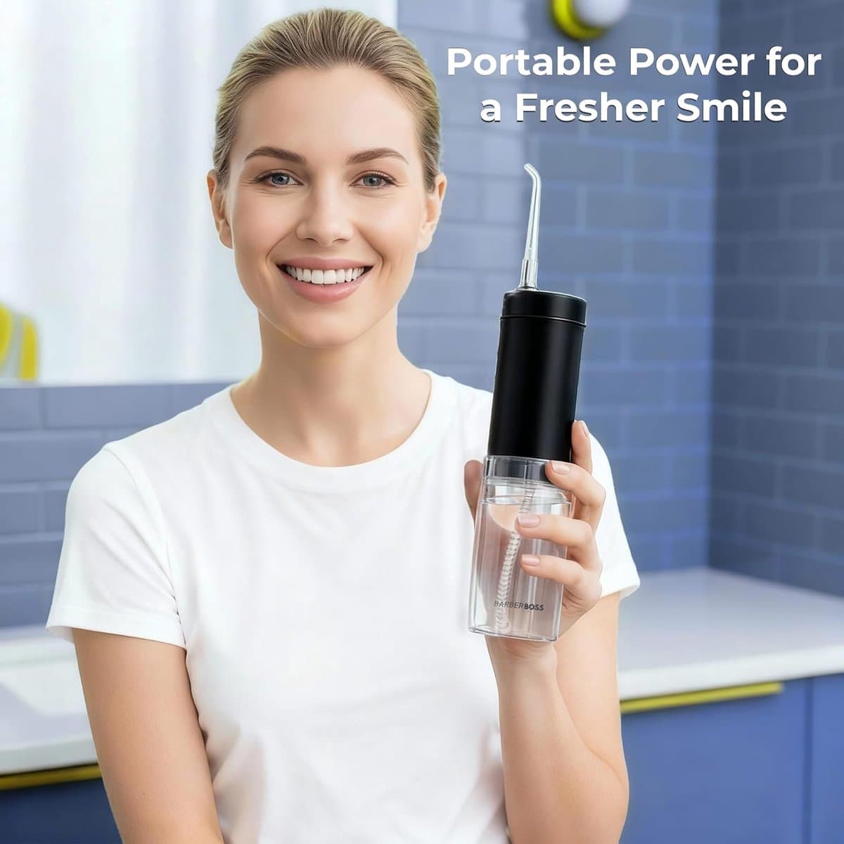 SnelShoppen - Draadloze Water Flosser, Draagbare Mondirrigator, 3 Drukniveaus, 6 Tips, IPX8 Waterreservoir, USB-C Oplaadbare Pocket Flosser, Zwart thumbnail 7