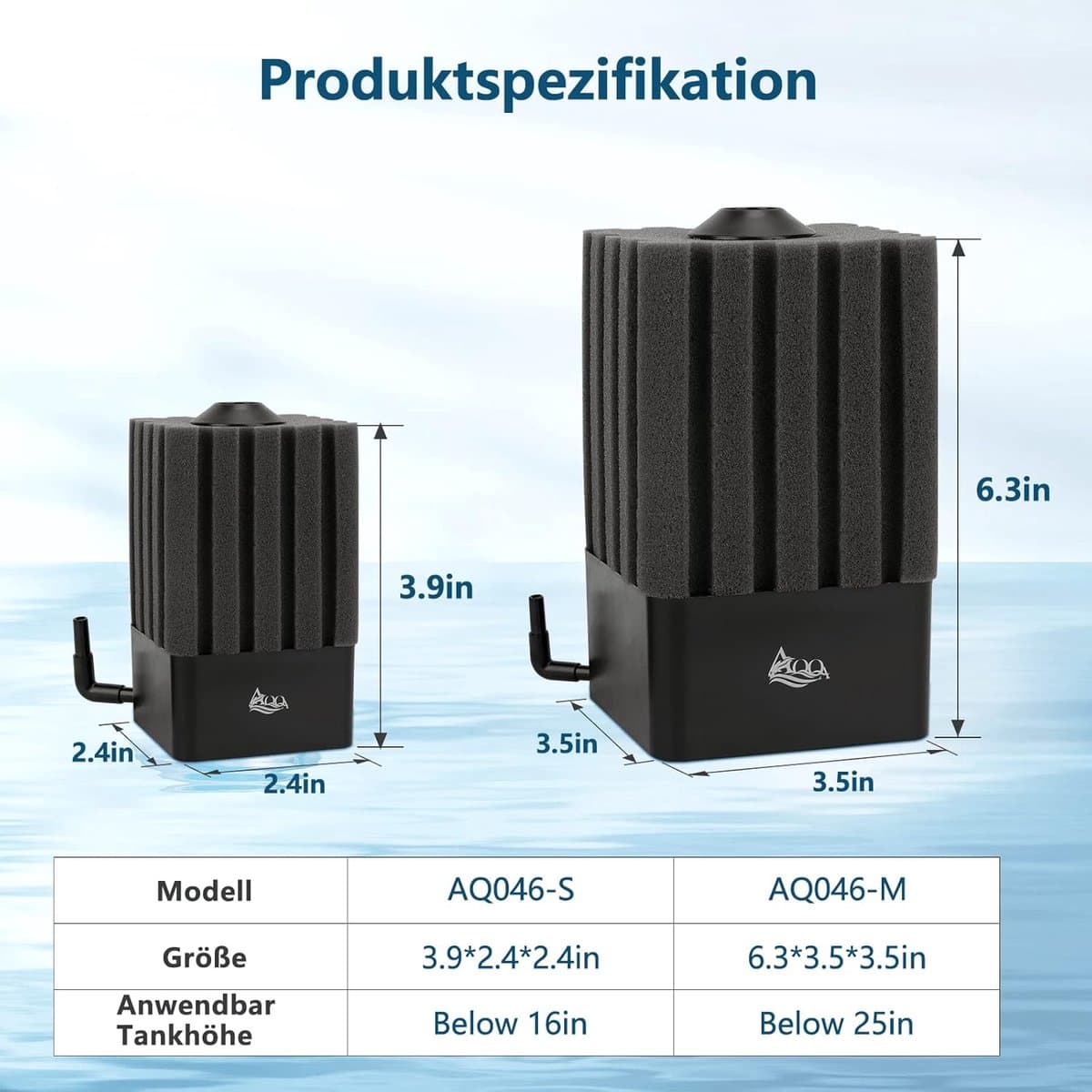 SnelShoppen - Aquarium sponsfilter, stille binnenfilter voor biologisch en mechanisch filteren, luchtlift filter met filtermateriaal voor 4 mm luchtbu thumbnail 4