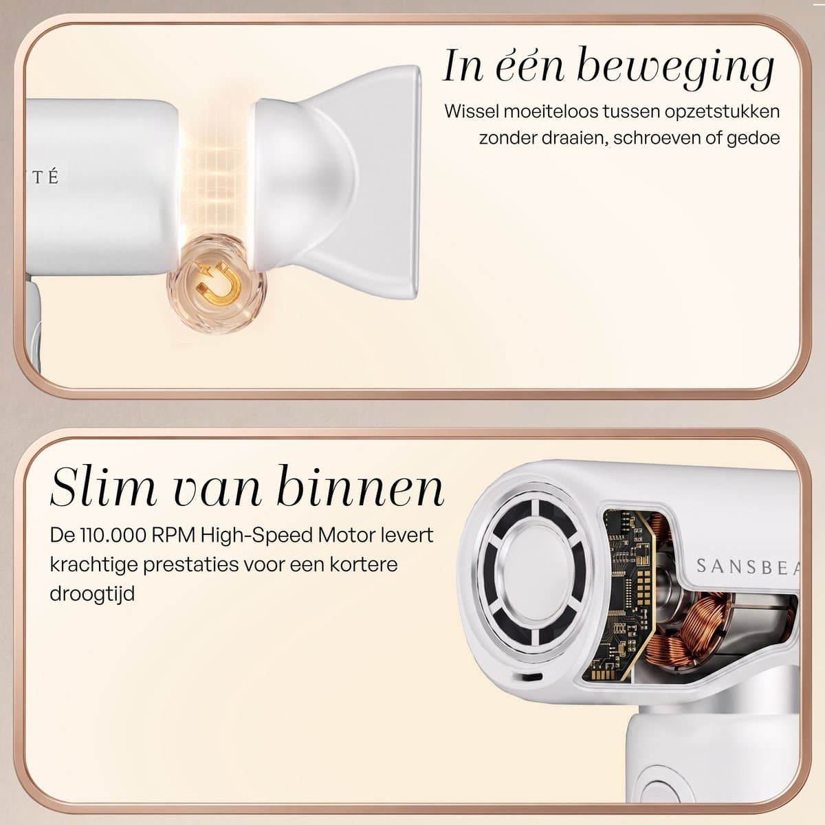 Sansbeauté® Föhn met Diffuser - EssentiaPRO Mini - Reisföhn met Opzetstukken - Reishaardroger - 110.000RPM - Sèche Cheveux - Ionische Haardroger met Borstel - Haarföhn met Defuser - Blow Dryer - Kappersfohn - 1300W - 220-240V thumbnail 5