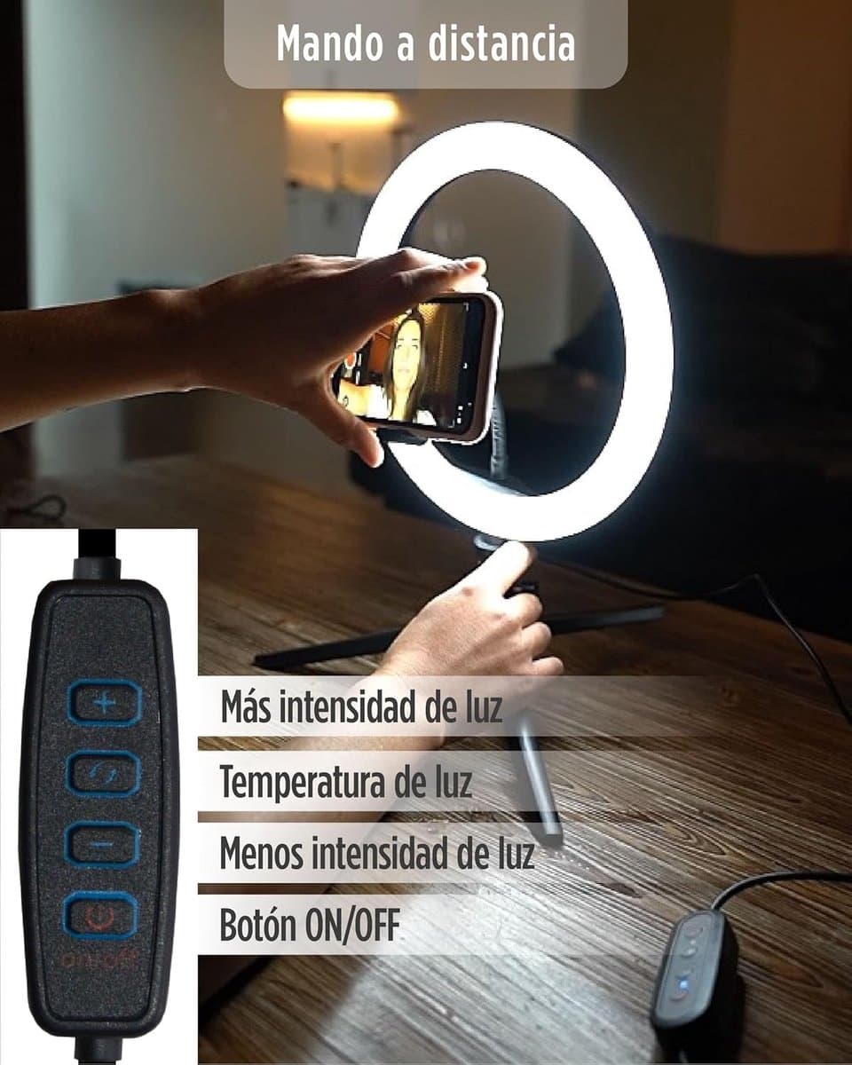 Thijox - Dimbare Led Lichtring voor Bureau, 3 Lichttemperaturen en 10 Helderheidsniveaus, Ringlicht voor Smartphone, TIK Tok, Fotografie, Selfie, Vers thumbnail 3