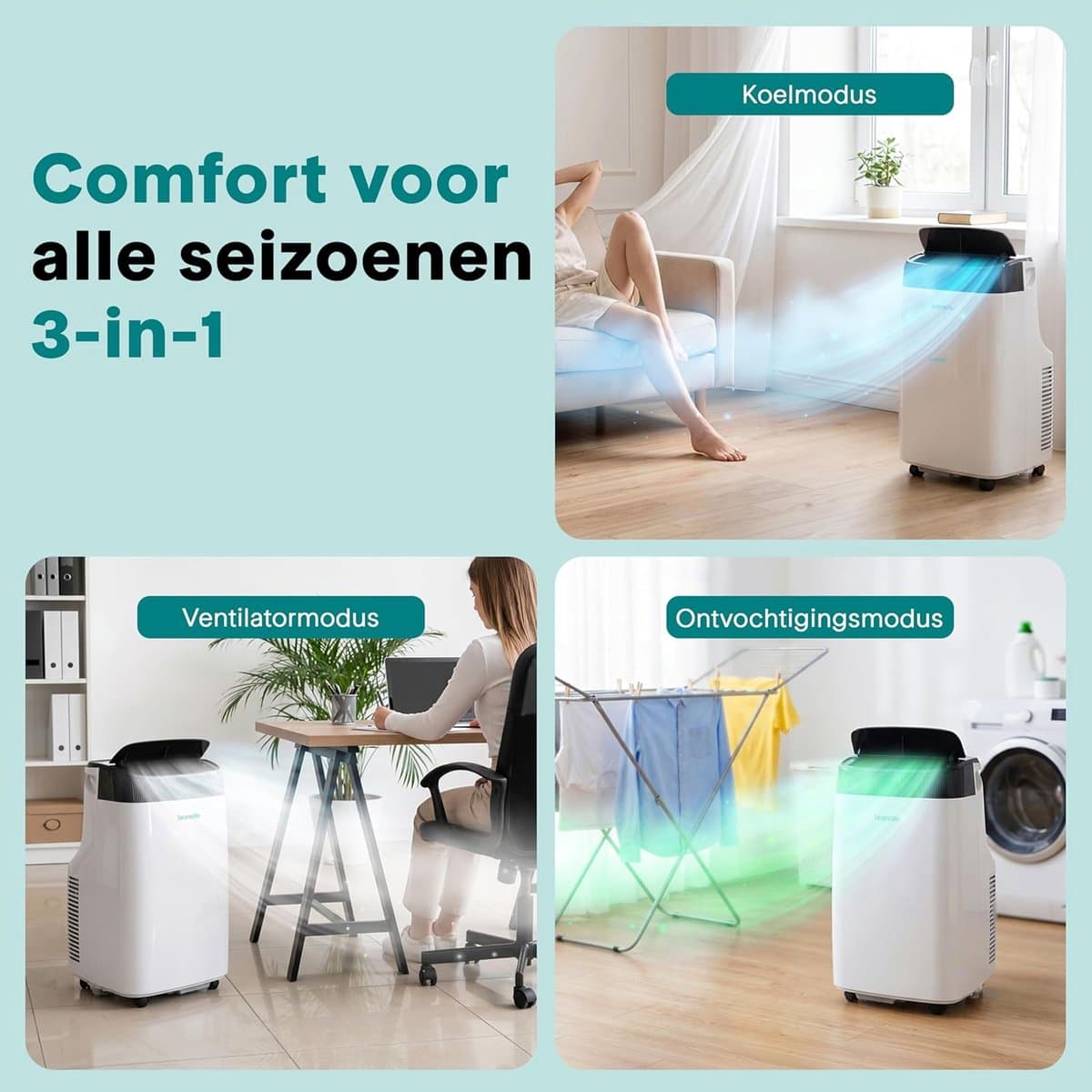 Mobiele airco 7000 BTU – Met WiFi en app – Ontvochtiger – Ventilator – Met raamkit thumbnail 5