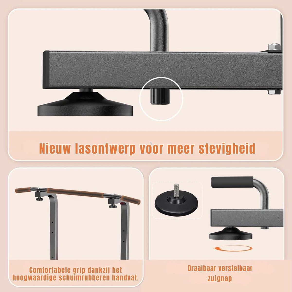 Ploutos® Pull Up Station - Fitness Tower met Optrekstang & Dip Bars - Home Gym Krachtstation - Grijs - 67cm x 86cm x 219cm thumbnail 2