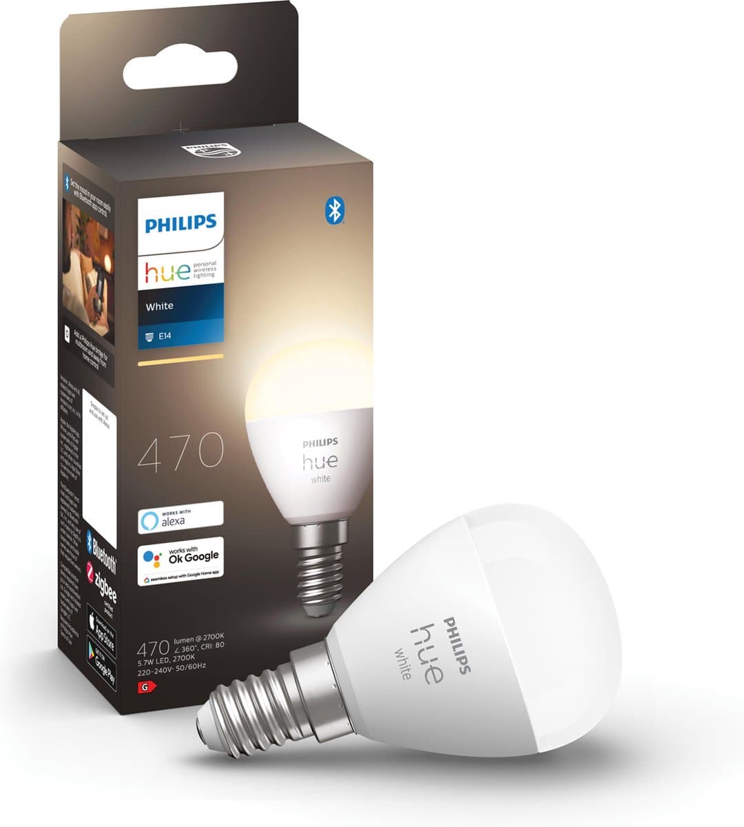 Philips Hue Starterspakket - E14 - met 2 Kogellampen - Warmwit Licht - Incl. 1 Hue Bridge - Hue White thumbnail 3