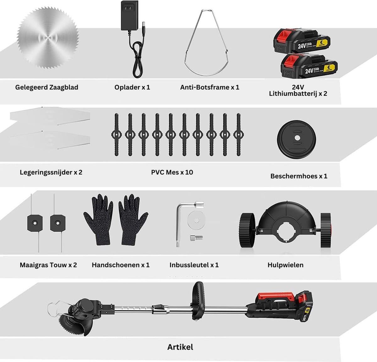 MKSS® Zweefmaaier - Bosmaaier Electrisch - Grastrimmer met Accu - Grasmaaier - Handmaaier met Wielen - Zwart thumbnail 6