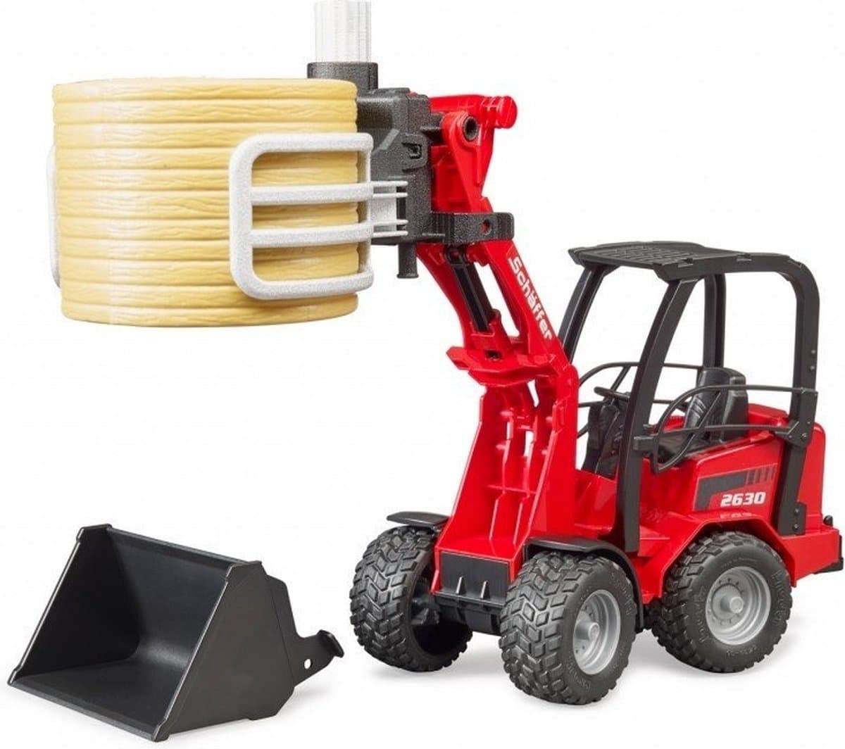Bruder Schäffer Compactlader 2630 met hooibalengrijper