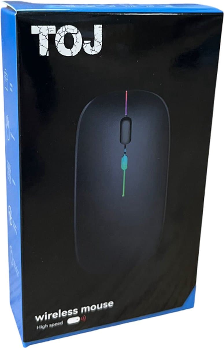 TOJ Draadloze LED Bluetooth Muis - USB 2.4GHZ Ontvanger - Ergonomisch - Gaming - 1600DPI - Zwart thumbnail 7