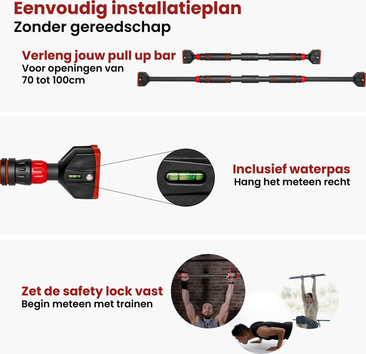 Noxfit® Pull Up Bar - Optrekstang Deur - Krachttraining - Home Gym - Thuis Sporten - Pull Up Station - Opdrukstang thumbnail 5