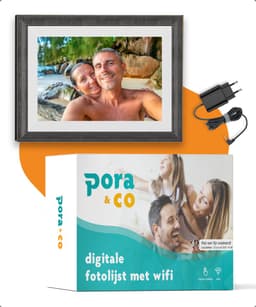 Productfoto van Pora&Co - Digitale fotolijst met WiFi en Frameo App – 10 inch - Pora – HD -IPS Display – Wit/Bruin - Micro SD – Touchscreen
