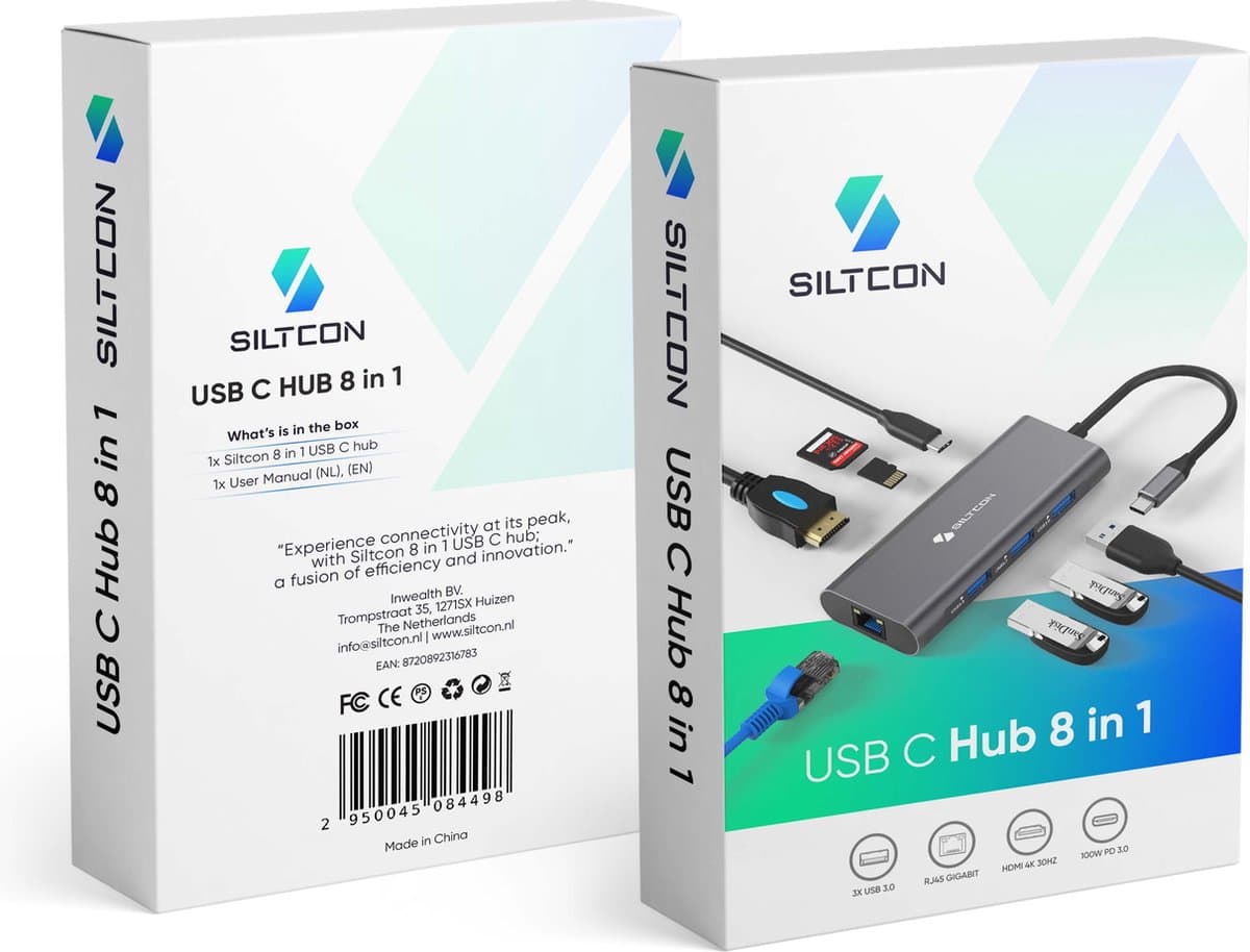 Siltcon® 8 in 1 USB C Hub – Docking Station Laptop - USB Splitter - USB C Naar HDMI – USB 3.0*3 - HDMI 4K 30Hz - RJ45 Gigabit - SD/TF - Universeel - Premium Kwaliteit - Spacegrey thumbnail 3