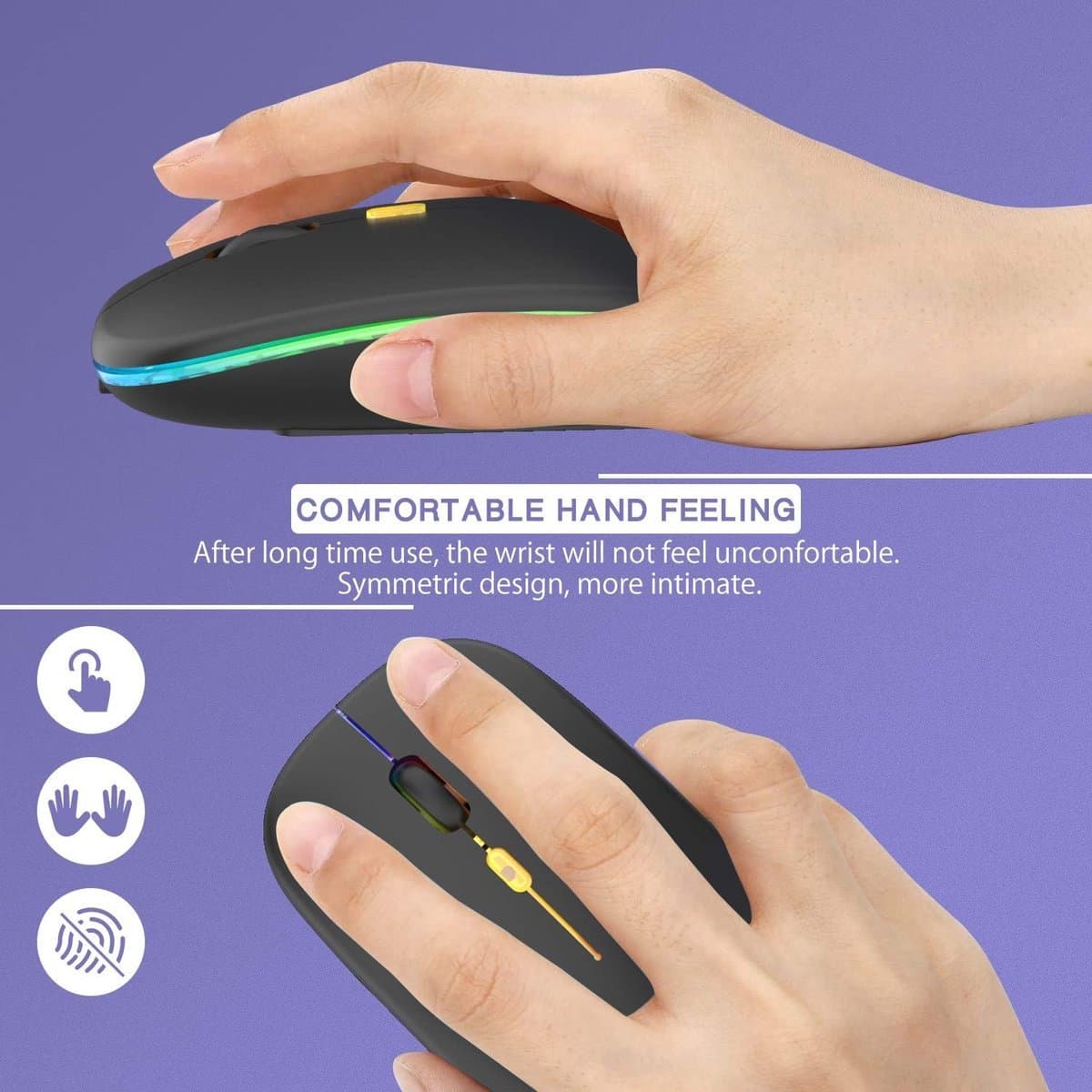 TOJ Draadloze LED Bluetooth Muis - USB 2.4GHZ Ontvanger - Ergonomisch - Gaming - 1600DPI - Zwart thumbnail 6
