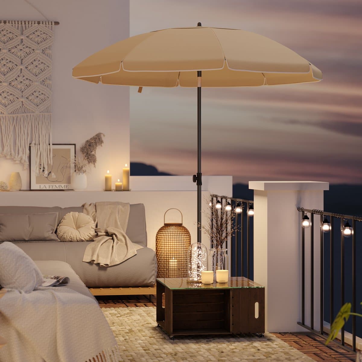 ACAZA Parasol - Strandparasol - Zandbruin - 200 cm diameter - inclusief Draagtas - Rond - Tuinparasol - Kantelbaar - Waterdicht - Terras Parasol voor Appartement - Parasol Strand - Tot 3 Personen thumbnail 8