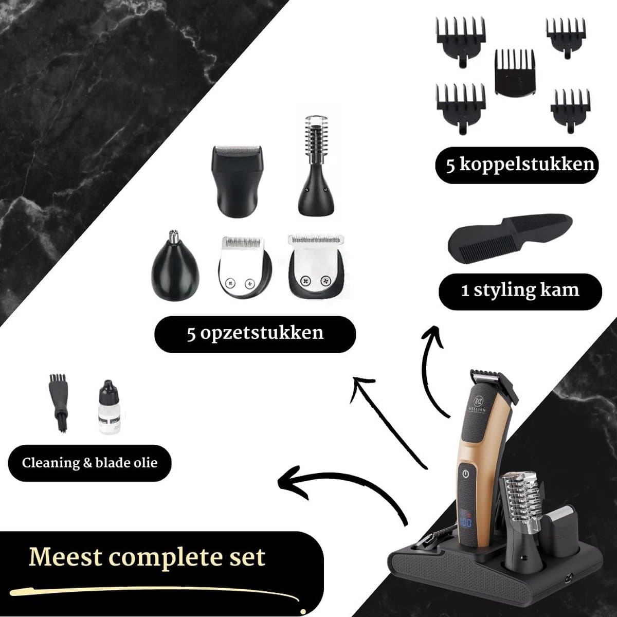 Mellian SignaturePro Baardtrimmer Mannen - 10-Delige Trimmer Set - Bodygroomer & Scheerapparaat thumbnail 5