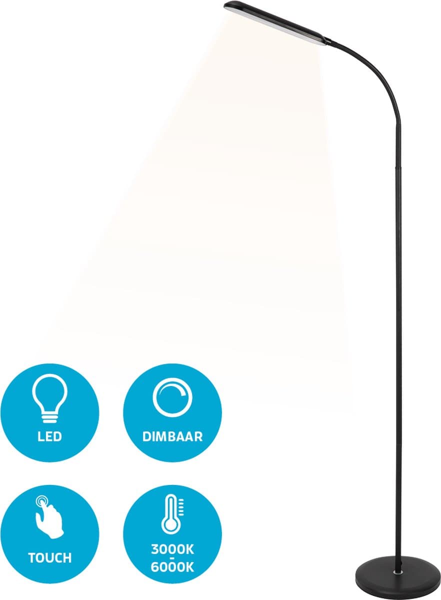 Varin® Design LED leeslamp ultra-plat - Zwart - Dimbaar - 3 Kleurtinten - 10W (eq. 75W) - 800 lumen - Vloerlamp woonkamer - Staande lamp slaapkamer - Modern - Lampen instelbaar - Touchknop - Flexibele hals - Daglichtlamp - Vloerlampen industrieel thumbnail 5