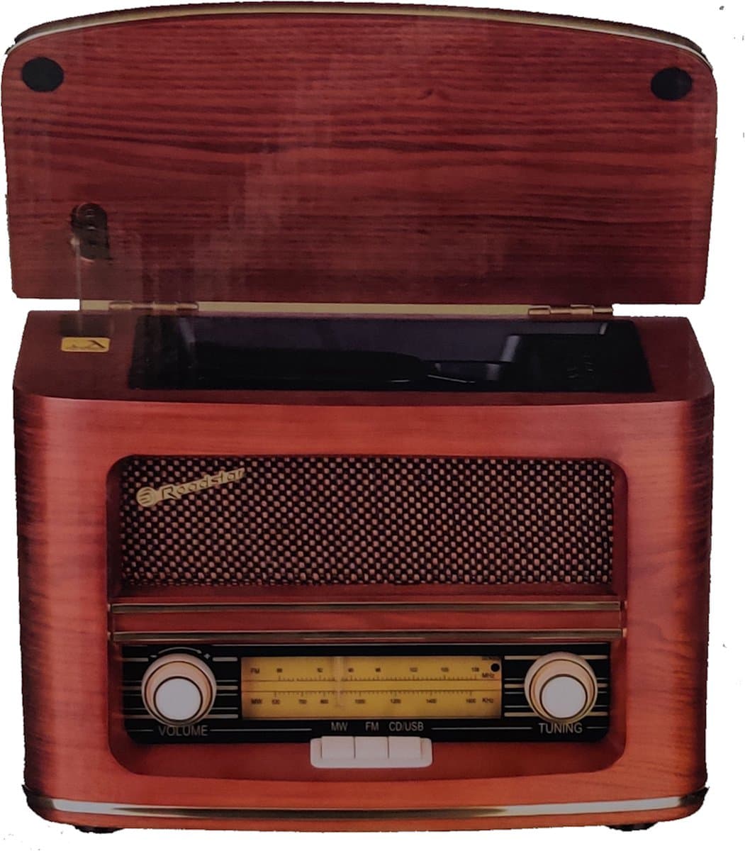 Roadstar HRA1500 UEMP Vintage Houten Hifi System - FM Radio, CD speler en USB thumbnail 2