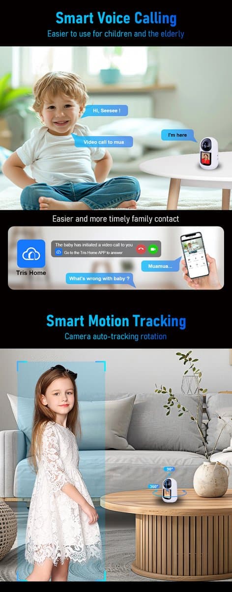 Babyfoon met Camera - Tweeweg Video & Audio - Baby Monitor - Lichaamstracking - WiFi Camera - Beweging Detectie & Alarm thumbnail 8