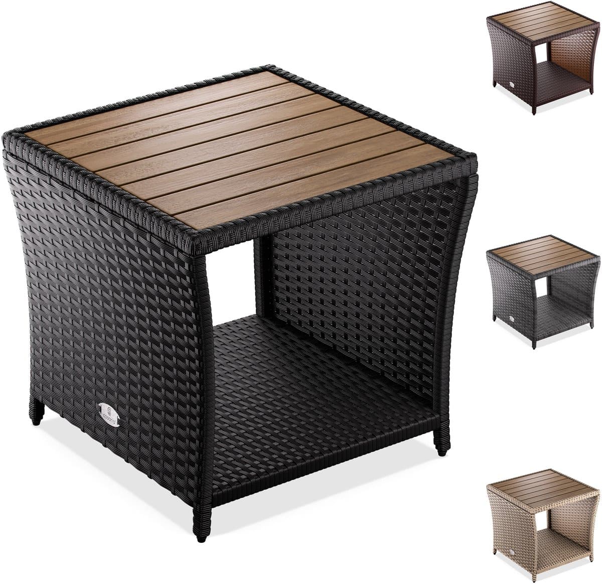 Casaria Bijzettafel - Polyrattan Vierkant 45x45x40cm - Zwart thumbnail 6