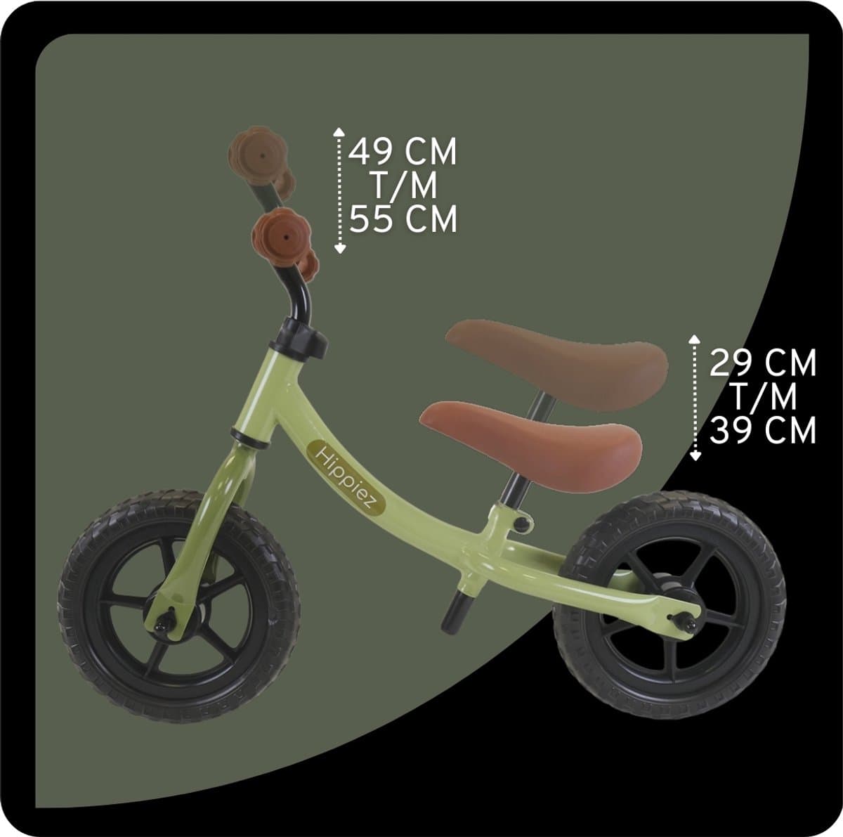 Hippiez Metalen Loopfiets Worker Old Green vanaf 2 jaar - Groene Loop Fiets - Verstelbaar Zadel en Stuur - Voor Jongens en Meisjes - Compact en Veilig - Lage Instap thumbnail 3