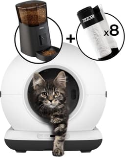 Productfoto van Zedar K1200 automatische kattenbak met A900 voerautomaat en 8 rollen