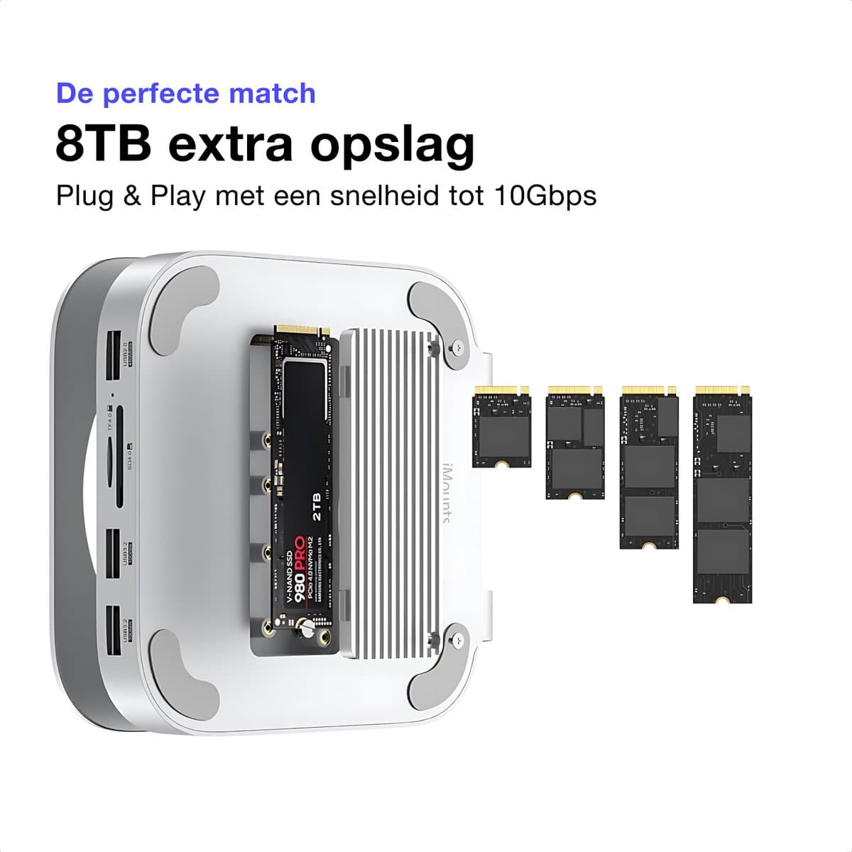 iMounts Mac Mini M4 docking station SSD - M.2 NVme externe opslag - USB-C - HDMI - SD-reader - Aluminium - Mac Mini M4- 2024/2025 thumbnail 6