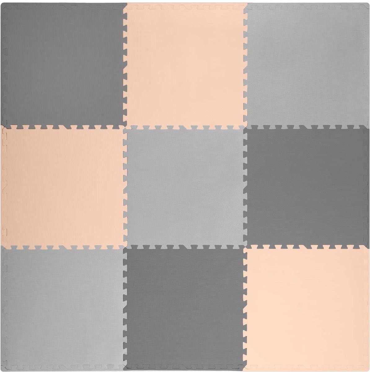 Speelmat Puzzelmat Baby - 180x180 cm - Grijs & Perzik - Foam Mat