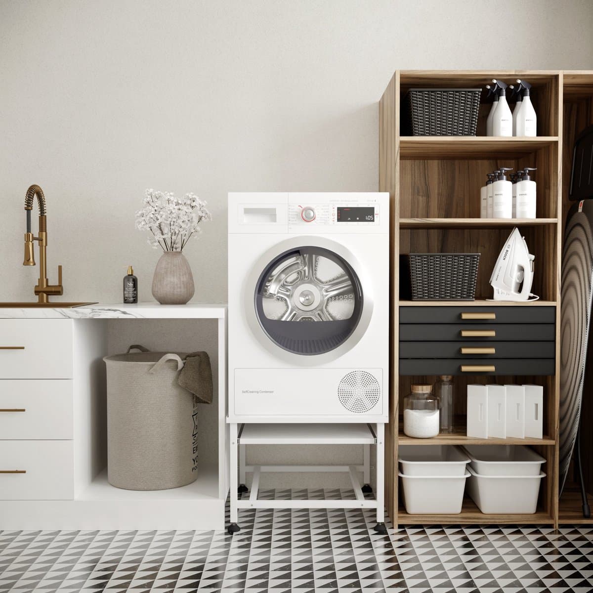 Wasophoogte® Wasmachine verhoger- Wasmachine opbouwmeubel XL - Wasmachine sokkel - 45cm hoog - Wit - Universeel - 63*63 (LxB) - Inclusief wandbeugels thumbnail 4