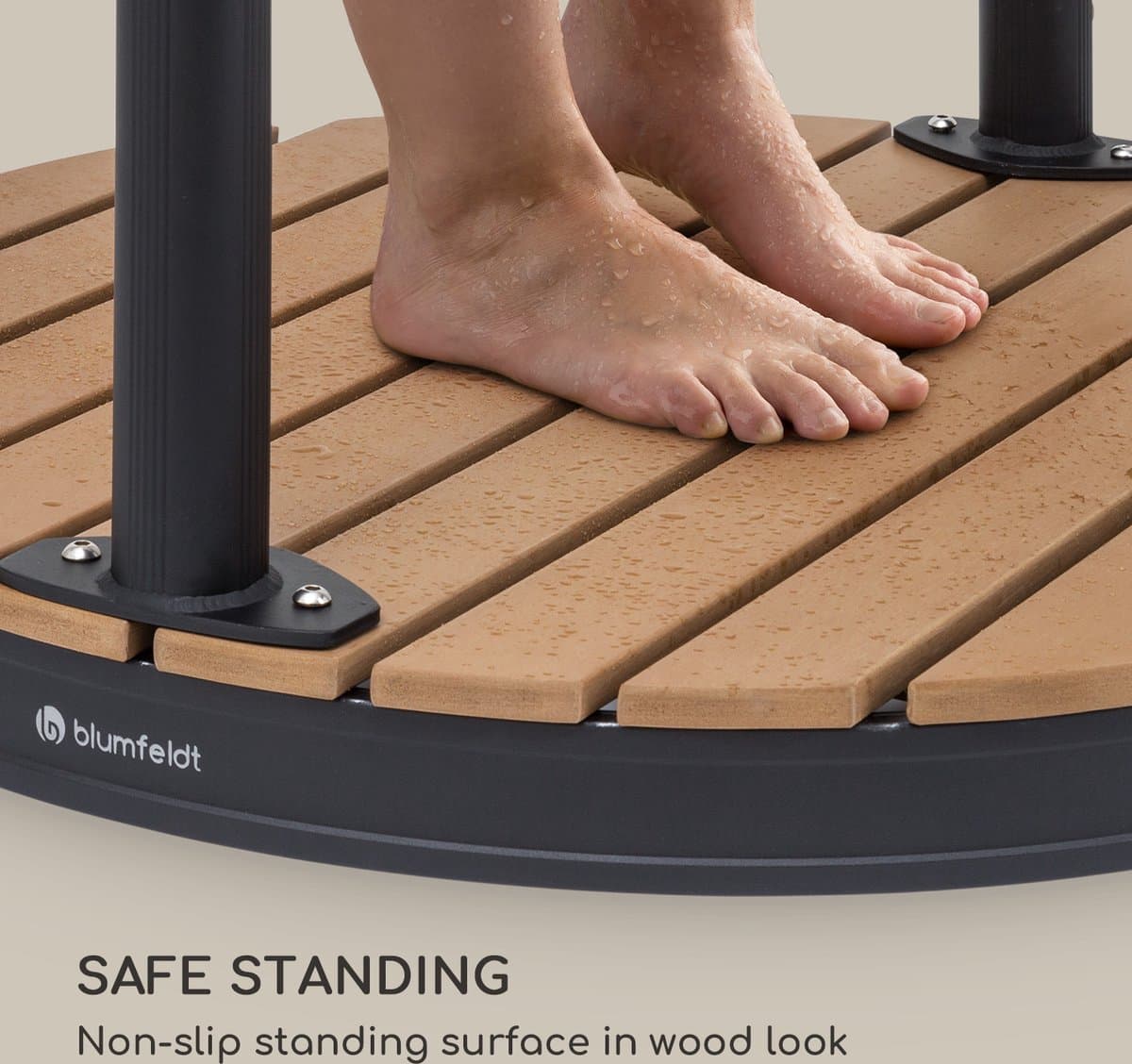 Blumfeldt Mobiele Tuindouche, Buitendouche voor Tuin, Bodemdouche met Verstelbare Douchekop, Tuindouche met Houtlook voor Zwembad & Sauna, Waterdicht, Vorst- en UV-bestendig thumbnail 5