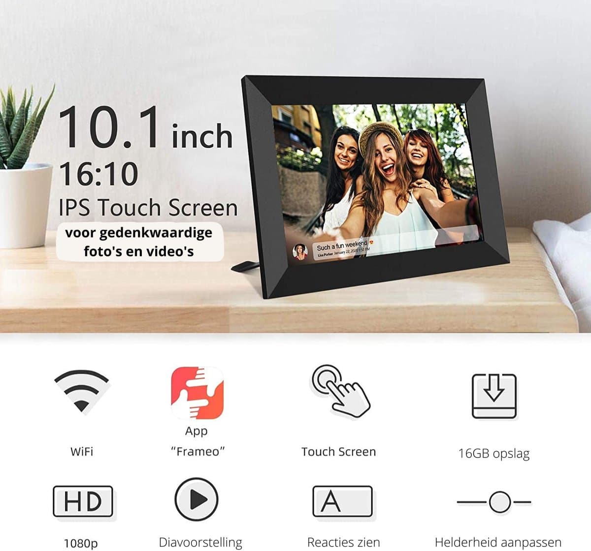 Digitale fotolijst met WiFi en Frameo App - 10.1 inch HD+ IPS Display - Fotokader met Touchscreen - 32GB - Zwart - Frameo digitale fotolijst - digitale fotokader - digitaal fotolijstje thumbnail 4
