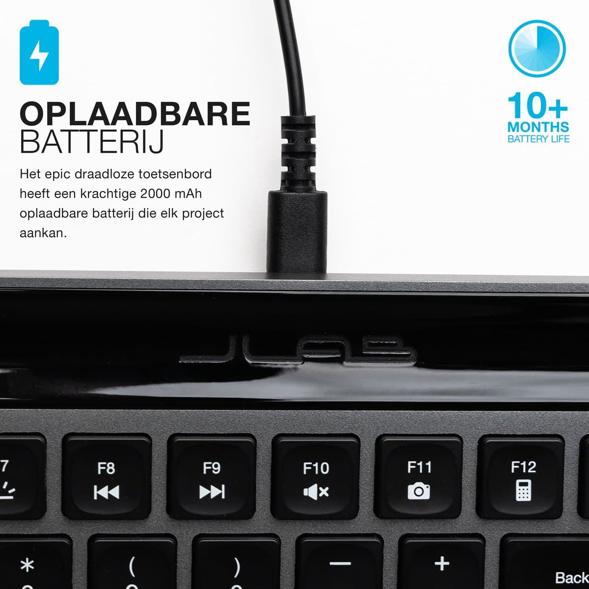JLab Epic Draadloos Toetsenbord - Bluetooth en/of USB dongle verbinding - 3 Apparaten - Stille toetsaanslag - Verlicht toetsenbord - Qwerty thumbnail 3