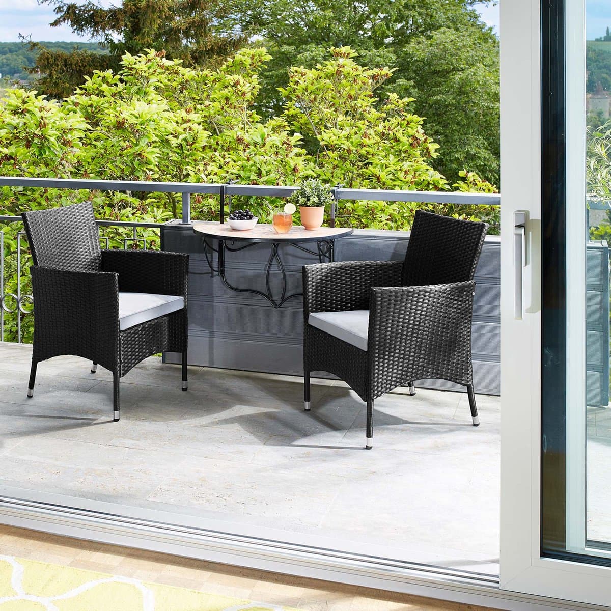 tectake® - Wicker tuinstoelen - Set van 2 - UV-bestendig - Stalen frame - Regenbestendige afneembare hoezen in 2 twee kleuren - Voor terras of balkon - zwart thumbnail 4