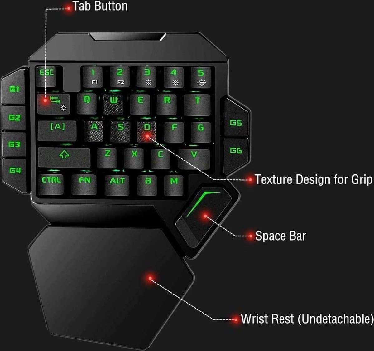 Elementkey MECHA1 - Mechanisch Toetsenbord - Draagbaar Gaming - Bedrade Keyboard met één hand - RGB-achtergrondverlichting - 35 toetsen – Zwart thumbnail 8
