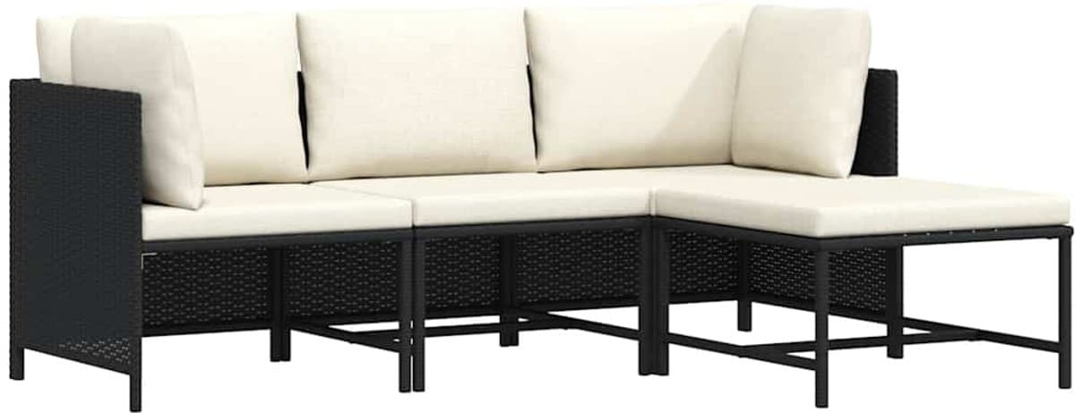 vidaXL - 4-delige - Loungeset - met - kussens - poly - rattan - zwart thumbnail 2