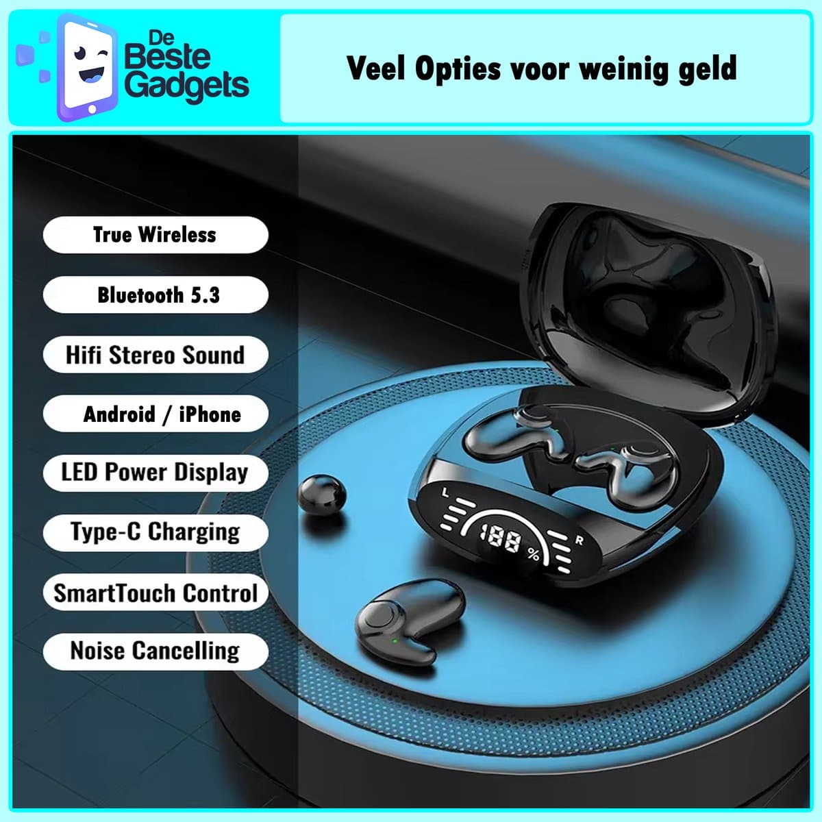 De Beste Gadgets Bluetooth Slaap-Oordopjes – Zwart, voor zijslapers thumbnail 3