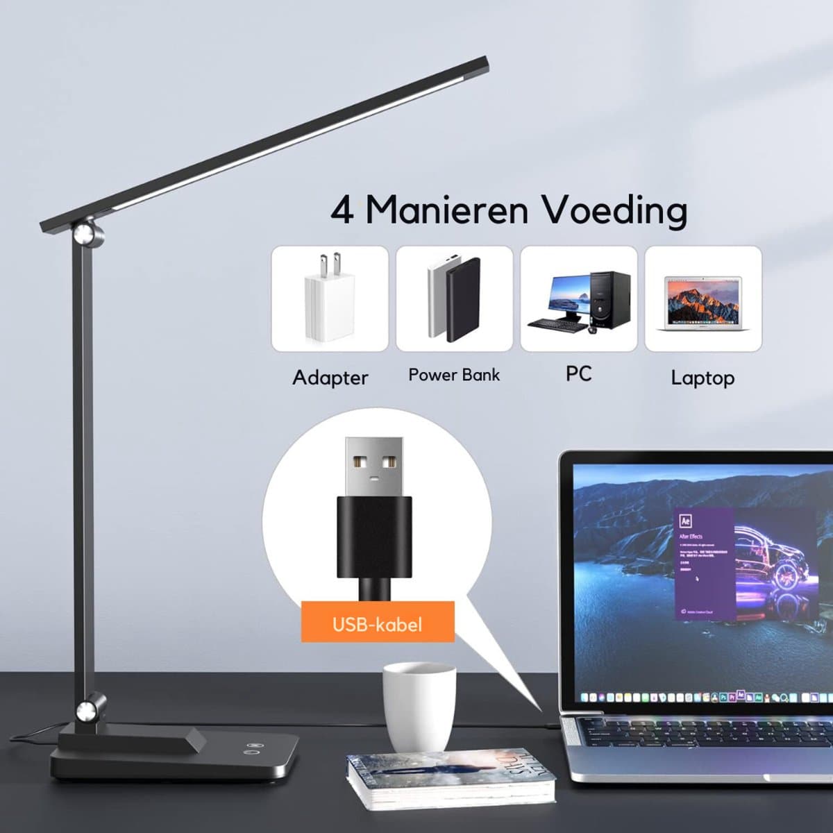 VIN® Bureaulamp led dimbaar daglicht - USB - 15 kleurenfuncties - Daglichtlamp - Touchscreen - Lichttherapielamp - Hobby lamp voor schilderen, puzzelen – UV-Vrij - Tafellamp/lamp staand - Zwart thumbnail 7