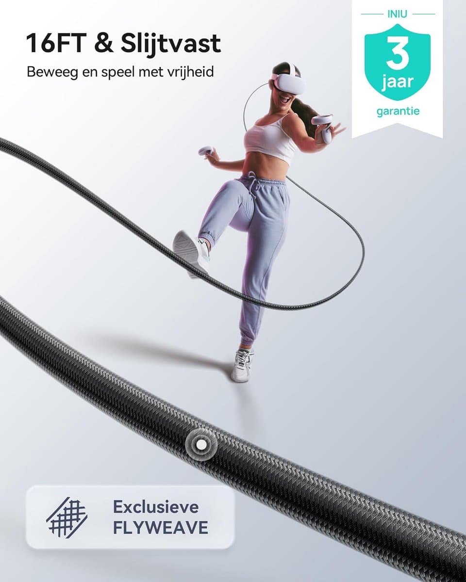 INIU Link Cable 5 m Compatible with Meta/Oculus Quest 3/2/Pro and Pico 4 Steam VR/Gaming PC, Fast Data Transfer, USB A 3.0 to USB C Lnk Cable for VR Headset, Separate USB-C Connection thumbnail 6