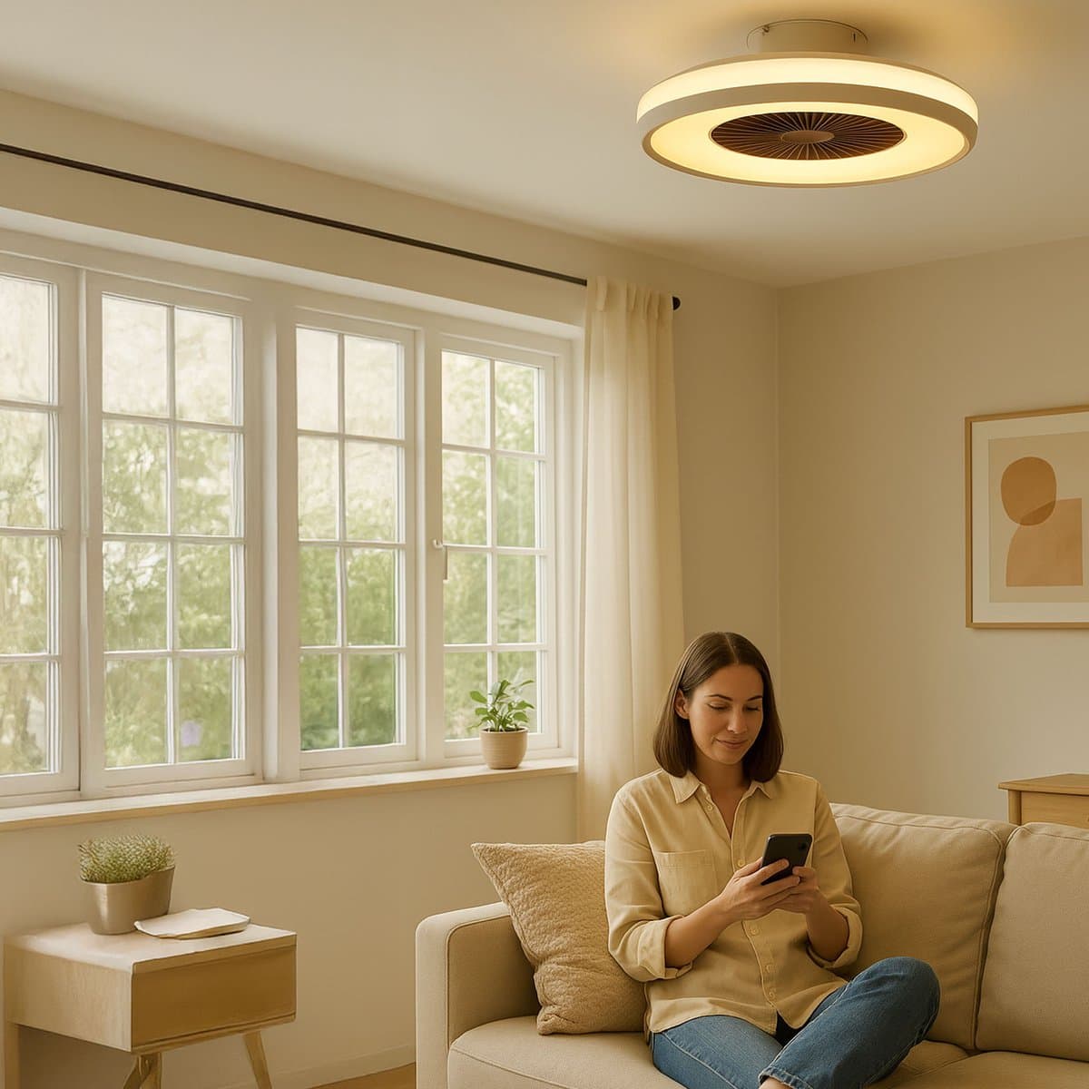 FlinQ LumiFan XL Ø60 cm Plafondventilator met Verlichting - Ventilator voor aan het Plafond - Ideaal voor op de Slaapkamer - Bestuurbaar met Afstandsbediening thumbnail 3
