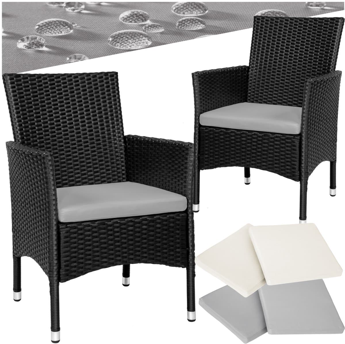 tectake® - Wicker tuinstoelen - Set van 2 - UV-bestendig - Stalen frame - Regenbestendige afneembare hoezen in 2 twee kleuren - Voor terras of balkon - zwart