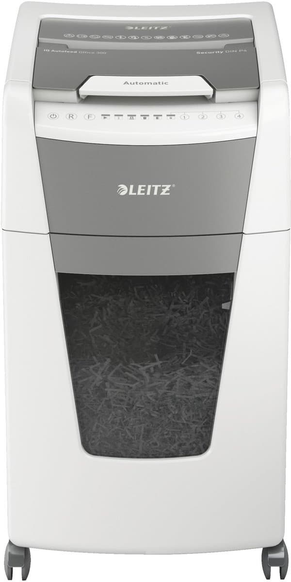 Leitz IQ Autofeed+ Office 300 Stille Papierversnipperaar - P4 Snippers - Tot 300 Vel - 60L - Wit