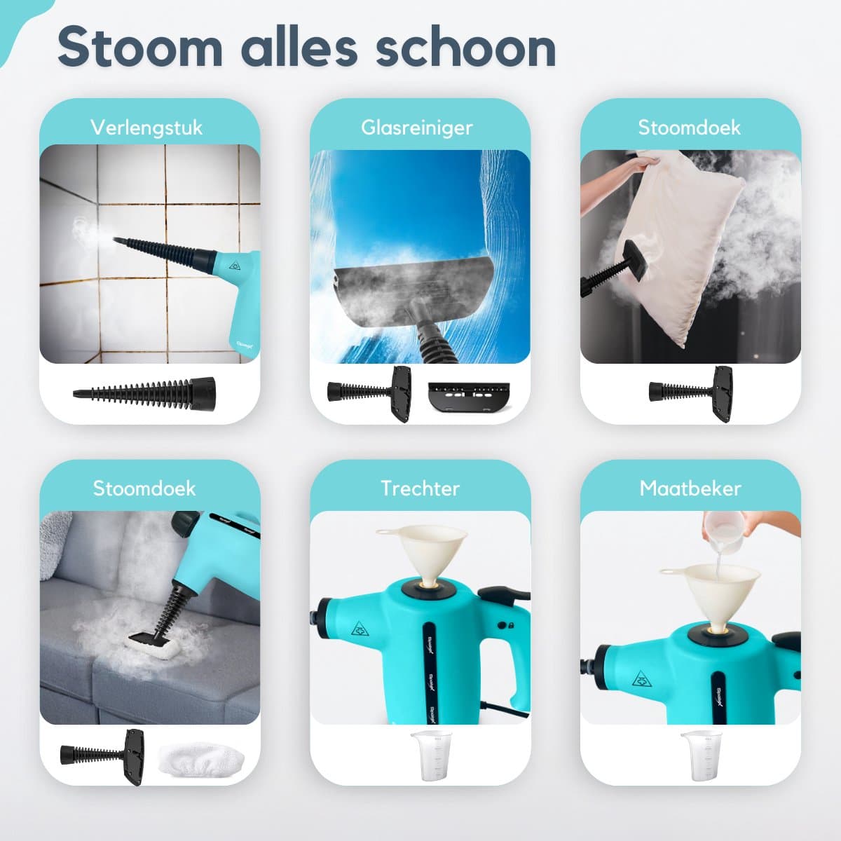 Spalax 14-in-1 Stoomreiniger - Krachtig Stoomapparaat vloer, badkamer, bank & tapijt - Handstomer - Vlekkenreiniger - Handstoomreiniger voor kleding - Tapijtreiniger - Steam Cleaner thumbnail 4