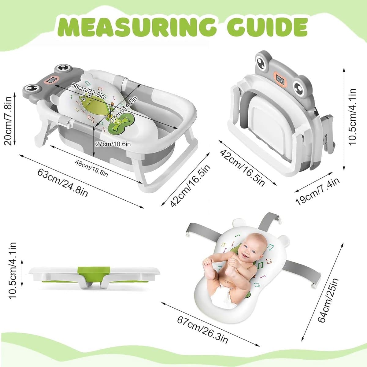 Opvouwbare Babybadkuip met Thermometer en Zwemkussen voor Baby's 0-24 maanden thumbnail 2
