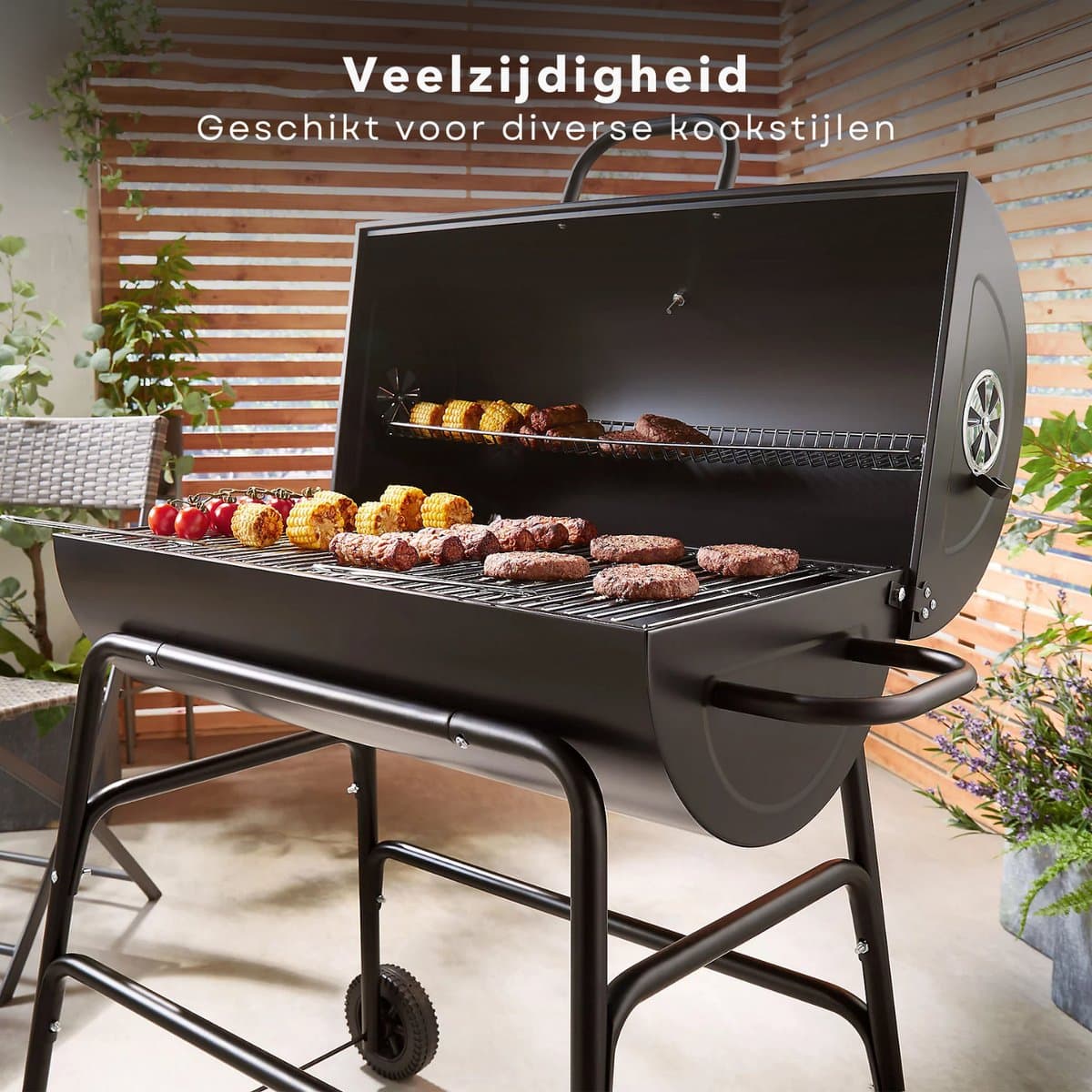 Grote Verrijdbare Cilinder BBQ op Wielen met Verstelbare Ventilatieroosters - Houtskool Barbecue - Houtskoolbarbecue - Cilinder thumbnail 6