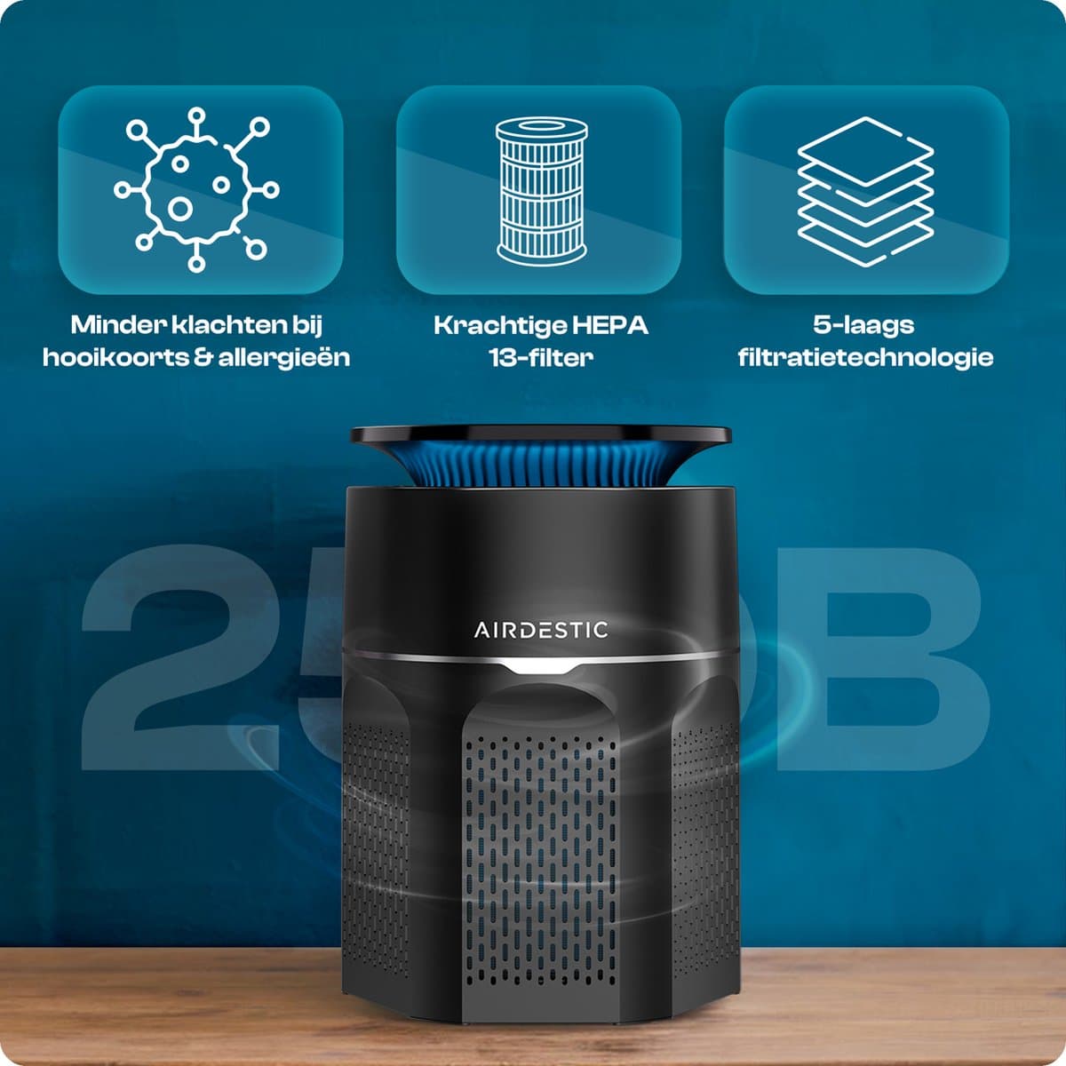 Airdestic Airwave Luchtreiniger - Air Purifier - Hepa 13 Filter – CADR 275 m³/h - Luchtreinigers – Luchtfilter – Effectief Tegen Huisstofmijt, Stof, Hooikoorts En Meer – App thumbnail 8