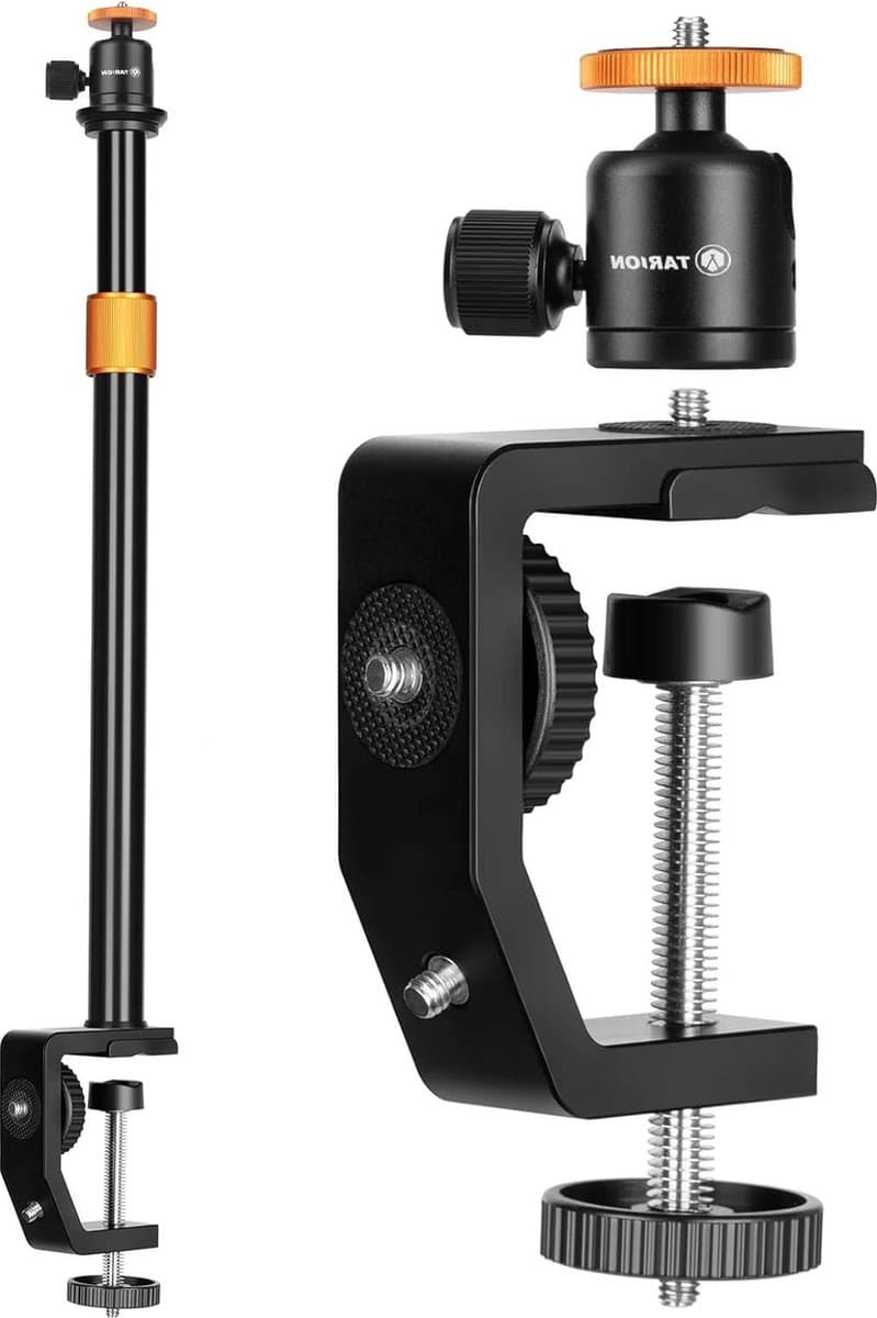 C-klem tafel standaard cameramontage met 1/4 inch schroef balhoofd - verstelbare verlengstang 33-60 cm - vlogging livestream fotografie - filmen - fotostudio licht thumbnail 8