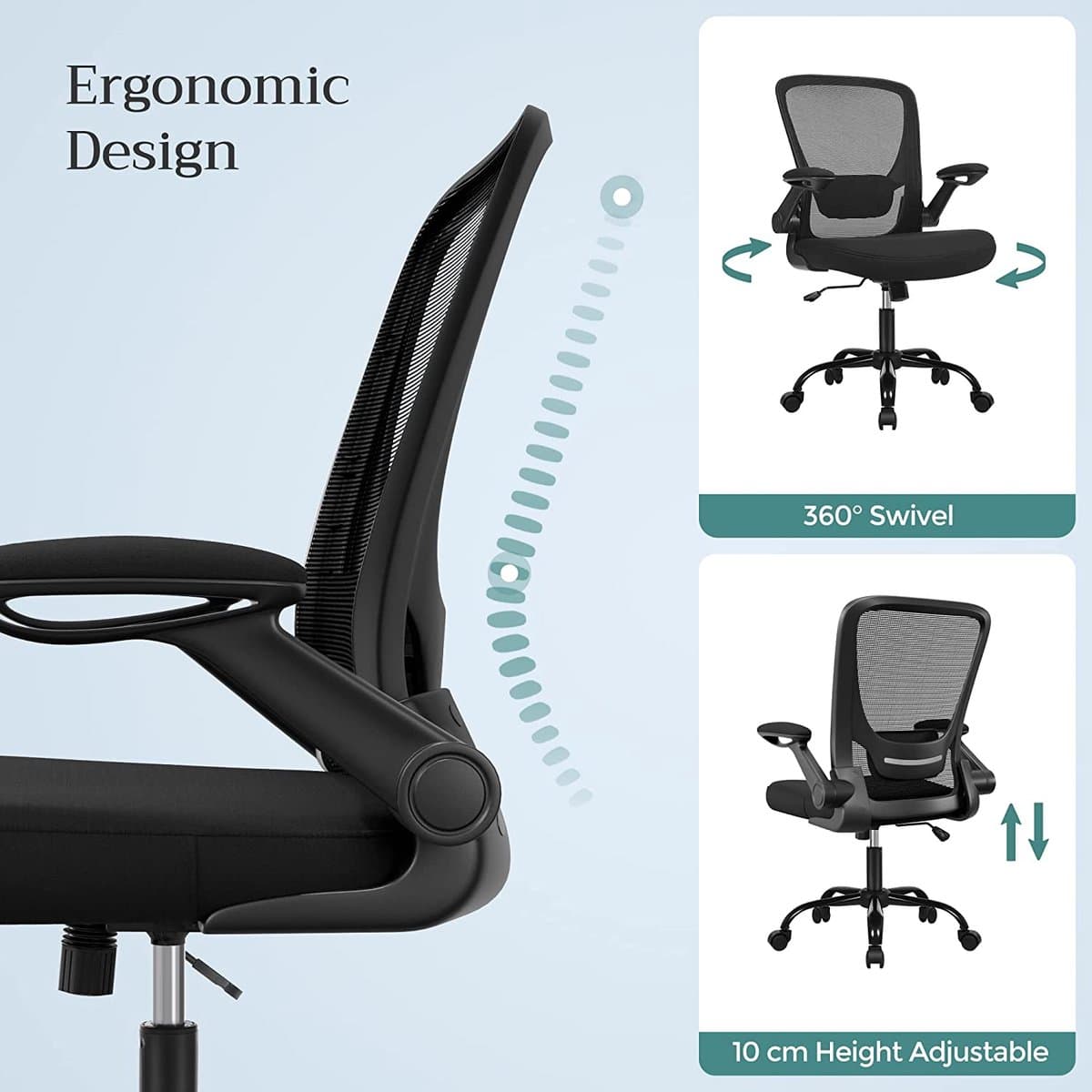 Ergonomische Bureaustoel - Compleet Verstelbaar - Inklapbare Armleuning - Zwart thumbnail 8