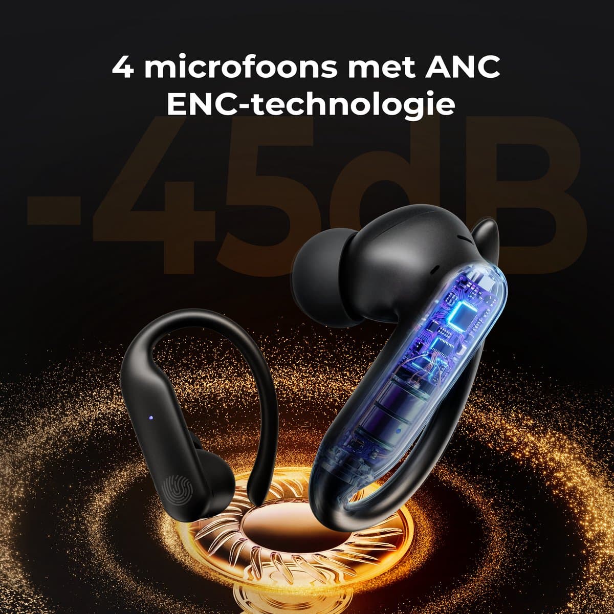 Golden Sound Sport Draadloze oordopjes - 80 uur batterijduur - Active Noise Cancelling -45dB - Sport oordopjes - Oortjes draadloos - Bluetooth oortjes - Zwart thumbnail 7