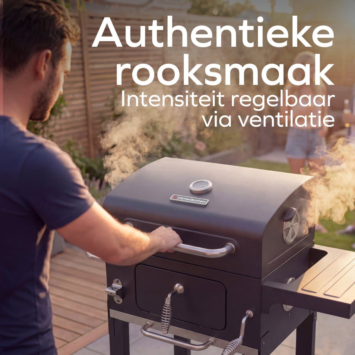 KitchenBrothers Houtskool BBQ Midi - Barbecue Houtskool - RVS Grillroosters - PFAS-Vrij - Met Aslade - 30x40 cm Grilloppervlak - Vaderdag Cadeau - Zwart thumbnail 6