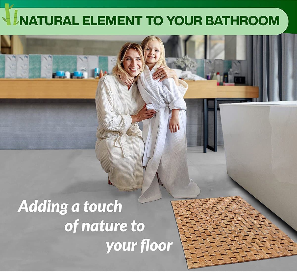 Bamboe badmat voor luxe douches, antislip, stevig, waterdicht bamboe badkleed voor sauna's en spa's, trapdecoratie en accessoires, 40x60cm thumbnail 2
